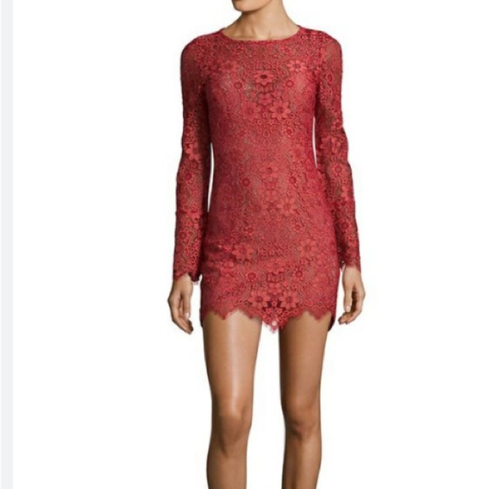 For Love & Lemons Dress Red / Burnt Orange Lace Long Sleeve Dress